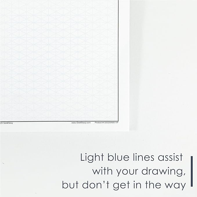 8.5" x 11" Isometric Graph Paper 50 Sheets Landscape - 0.25" Grid, Non-photo Blue, High Brightness, Drafting, Engineering, Art, 3D Design (3-Pack)
