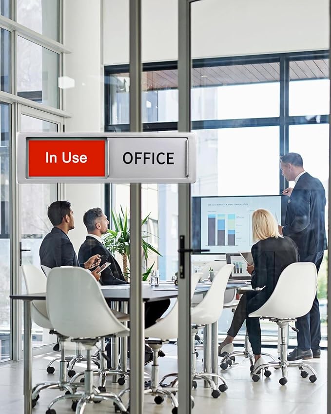 In Use/Available Sign,Non-Scratch Magnetic Privacy Sliding Door Signs Tells Whether Office Conference Room Vacant or Occupied, Silver