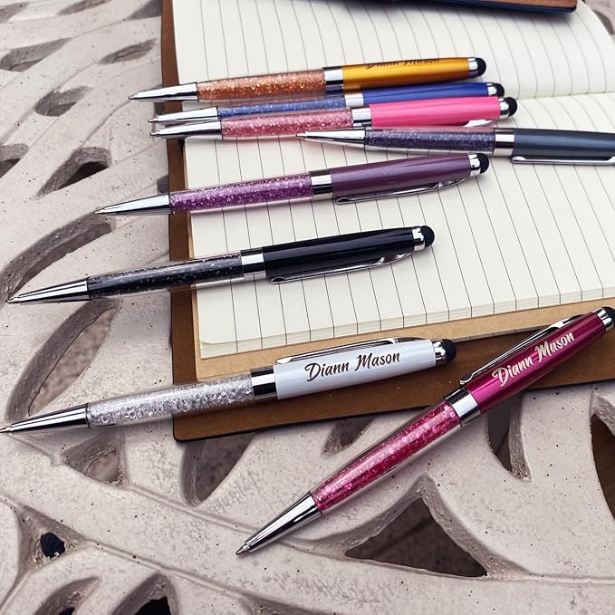 Personalized Crystal Ballpoint Pens with Stylus - Engraved your Name Or Message Pens for Executives, Teachers, and Students. Ideal Gift for Graduations, Promotions 12pcs/Pack