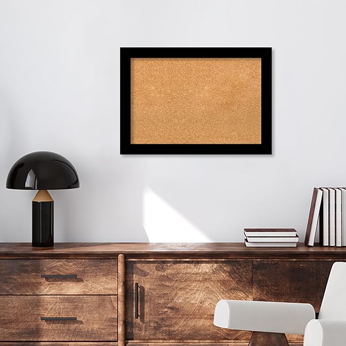 Amanti Art Natural Cork Board for Wall, 19x27 Vision Board with Black Wood Frame, Medium Corkboard Office Decor for Home Organization, Modern Contemporary Corkboard Pinboard to display items for home