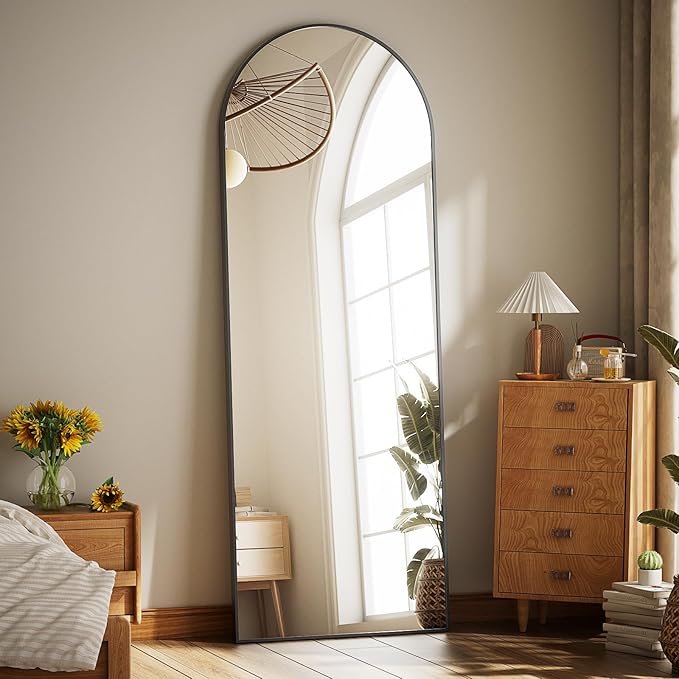 Full Body Mirror 26x71 inch Arched Full Length Mirror with Stand Aluminum Wall Mounted Hanging or Leaning Standing Mirrors,Black