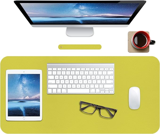 Boutilon Leather Desk Pad 30" x14",Non-Slip Mouse Pad,Office Desk Mat,Waterprooft PU Leather Desk Blotter,Desk Pad Protector,Desk Writing Pad for Home Office Decor (M-Lemon)