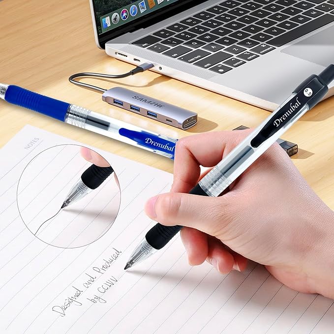 Blue Glide for School Office Retractable Ball Pens, Medium Point (0.5mm), Comfortable Rubber Grip For Writing, 6-Count Pack