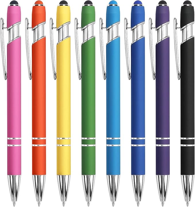 8 Pack Ballpoint Pen 2-in-1 Stylus Retractable Ballpoint Pen with Stylus tip, Metal Stylus Pen for Touch Screens, 1.0 mm Black Ink