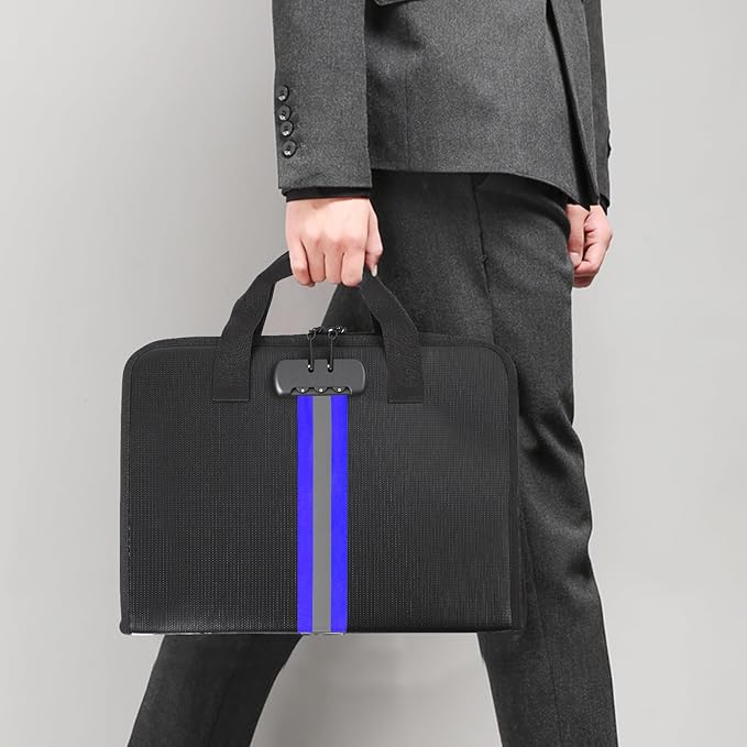 Accordion File Organizer with Combination Lock,Fireproof Expanding File Folder with Multi Pockets,13 Pockets Document Organizer with Handle & Labels,Portable Home Travel Safe Storage Letter A4 Files