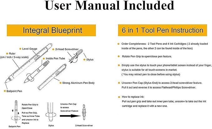 HeTaoCat Gifts Multi Tech Tool Pen 6 in 1 Stylus Pen - Screwdriver Pen with Ruler, Levelgauge, Ballpoint Pen Black ink (Red)