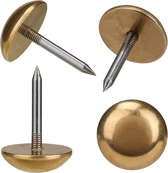 Retro Solid Pure Brass Tacks as Antique Upholstery Nails for Furniture, Decorative Push Pins for Wood,Carpet Tacks,Hardware Nails,Cap Nails,Thumb Tacks,Brass Fasteners(7/10",18mm Gold Color,10 Pcs)