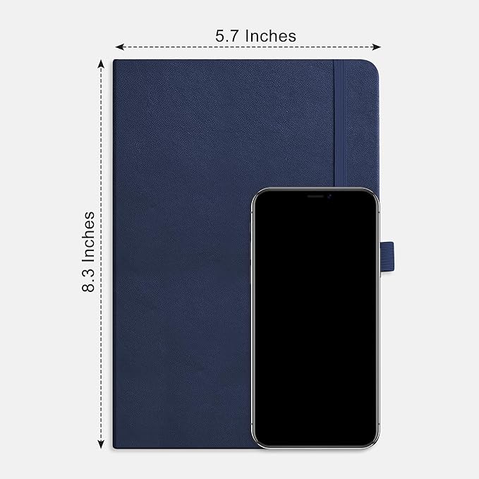 RETTACY Bullet Dotted Journal Notebook, 192 Pages, A5 Medium Size (5.7'' x 8.3''), Leather Hardcover, 100 GSM Thick Paper, for Bullet Journaling, Planning, Tracking (Navy Blue)