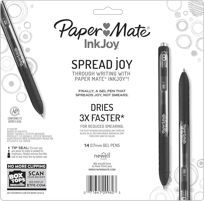 Paper Mate InkJoy Gel Pens, Bright Blue, Medium Point (0.7mm), 6 Count, Bundle with Plastic Reusable Pouch