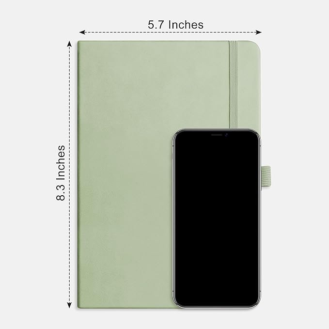 RETTACY Blank Journal Notebook, 2-Pack, 192 Pages per Pack, A5 Medium Size (5.7'' x 8.3''), Leather Hardcover, 100 GSM Thick Paper, for Sketching, Drawing, Painting (Black & Light Green)