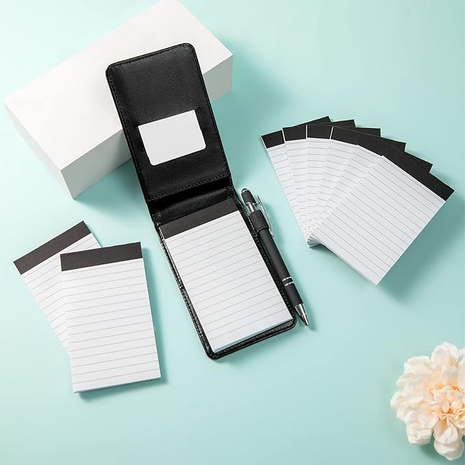 Camelmother 10 Pieces Small Notepad Holder Set Pocket Notebook 3 x 5 Inch with Pen