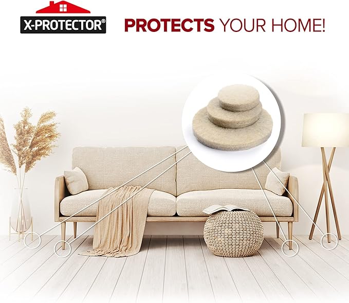 Best Felt Furniture Pads X-PROTECTOR - 48 Premium Chair Felt Pads Floor Protector for Furniture Feet Wood Hardwood Floors - Protect Your Hard Floors! (Beige)