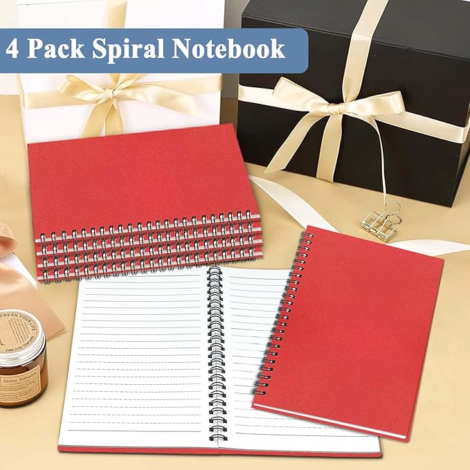 GINMLYDA 4Pack Small Spiral Notebook A5, 8.25x5.5” 120 Lined Pages Wide Ruled Spiral Journal Bulk Blank Kraft Cover Spiral Bound Notebook & Writing Pads for Home Office Meeting Work Note Taking