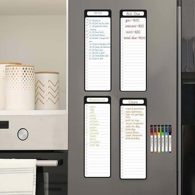 Magnetic Dry Erase List Board - 4"x12" Multifunctional List Board for Fridge - 6 Extra Fine Point Markers Included - Shipped Flat