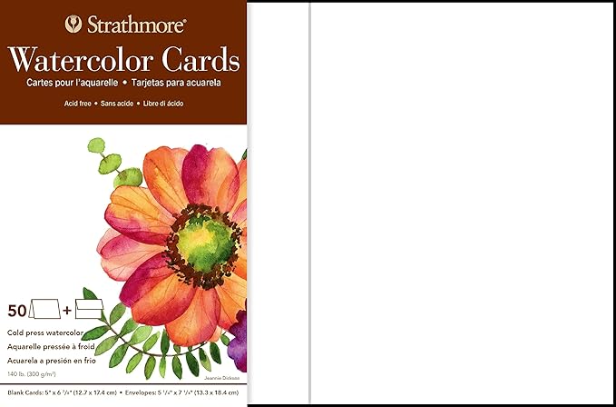 Strathmore Watercolor Cards, 5x6.875 inches, 50 Pack, Envelopes Included - Blank Greeting Cards for Weddings, Events, Birthdays