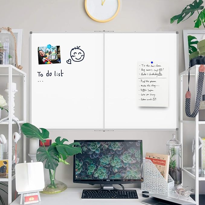 JILoffice Magnetic Foldable White Board 48 x 36 Inches, Dry Erase Whiteboard, Silver Aluminum Frame with 2 Detachable Marker Tray Wall Mounted Board for Office Home and School