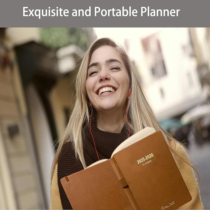 2025-2026 Daily Planner, One Page Per Day, Academic Calendar (July 2025 - June 2026), Appointment Book with Time Slots and Monthly Tabs, 5.7" x 8.25", Pocket, Leather Cove (Sky blue)