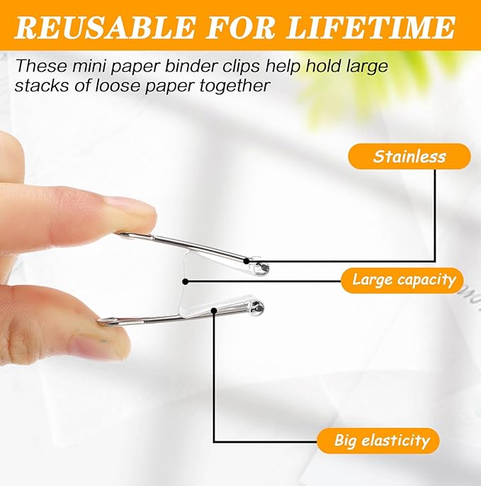 Jetec 200 Pack 0.75in/19mm White Metal Binder Clips Bulk Medium Reusable Fold Back Binder Clips Paper Clamps Spring Steel Sturdy for Home School Office Supplies