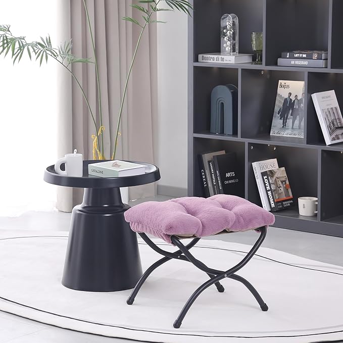 LITA Folding Upholstered Footrest Stool, Modern Small Portable Accent Ottoman with Detachable Thick Cotton Cushion Padded Sofa Stool with Metal Frame for Lazy Chair, Living Room & Bedroom