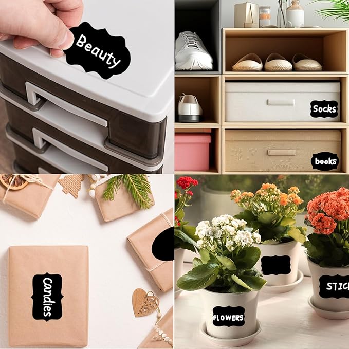 200 Pcs Chalkboard Labels,Reusable Labels with 1 Liquid Chalk Markers Removable Labels,Suitable for Mason Jars Storage Boxes Food Containers Storage Jars Kitchen Food Spice Storage(Black)