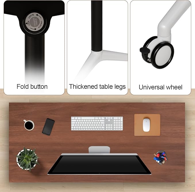 Folding Conference Table, Modern Large Conference Room Tables with Flip-Top Design, Foldable Conference Table Meeting Table with Wheels, Mobile Seminar Training Tables for Office Classroom (4, Brown)