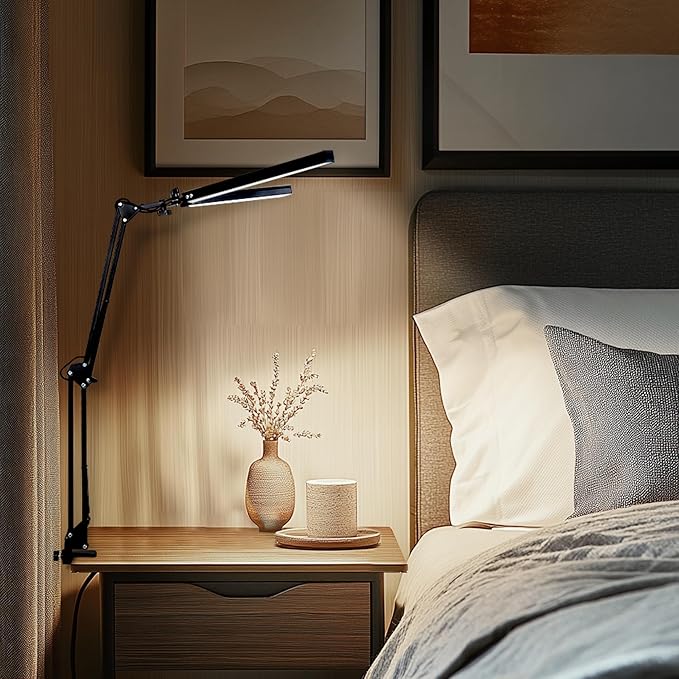 Desk Lamp with Clamp, Swing Arm Architect Lamps with Adjust Joints & 3 Color 10 Brightness Dimming Desk Light Eye Caring Study Lamp No Glare Drafting Light