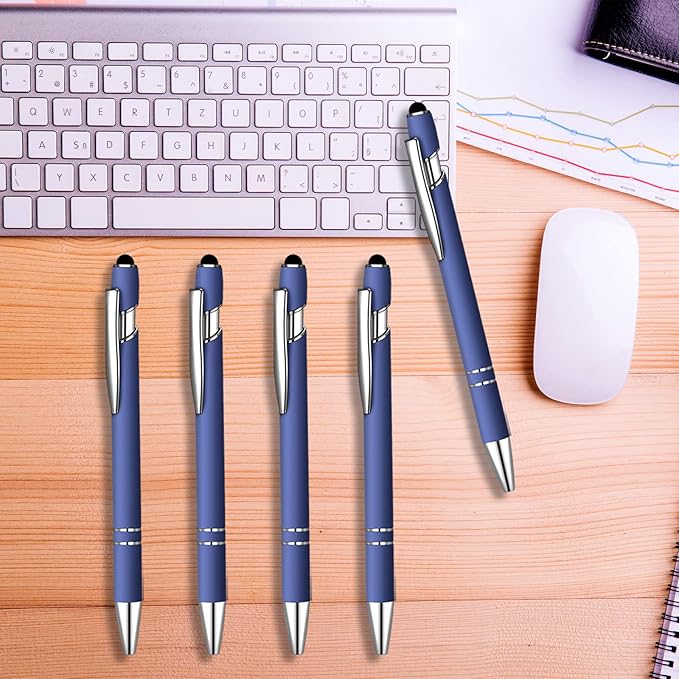 8 Pcs Blue Ink Ballpoint Pen with Stylus Tip 2 in 1 Stylus Ballpoint Pen Metal Pens Stylus Pen for Touch Screens School Office Coworkers (Navy Blue)