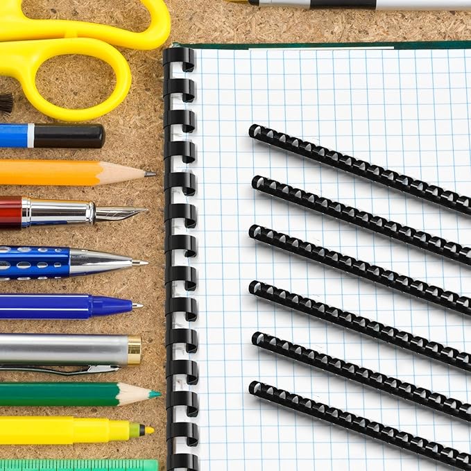 Yunsailing 150 Pack Plastic Binding Combs Plastic Binder Comb Ring 19 Ring Binding Spines Letter Size Spiral coils for Notebook Calendar(3/8 in,Black)