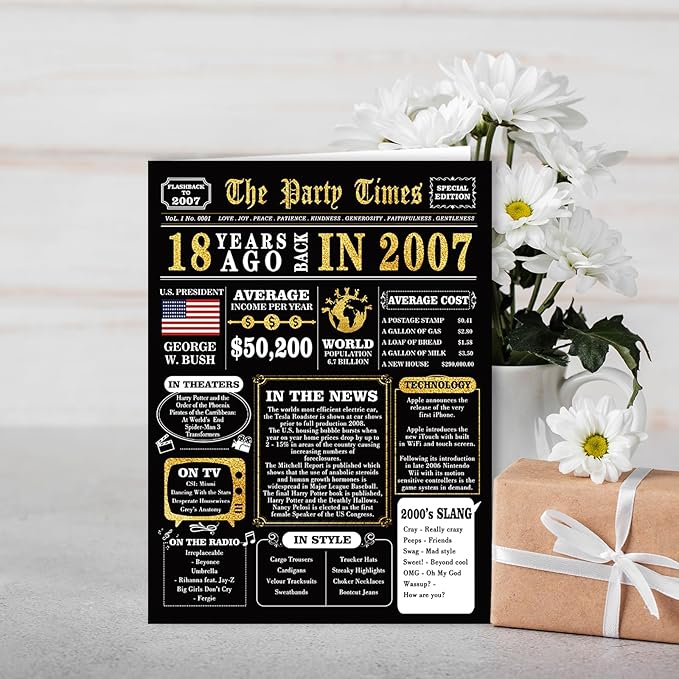 Happy 18th Birthday Card for Son Daughter, Black Gold 18th Birthday Gifts for Girls Boys, Funny 18 Year Old Birthday Decorations for Her Him, Best Gifts for 18 Bday Niece Nephew Friend