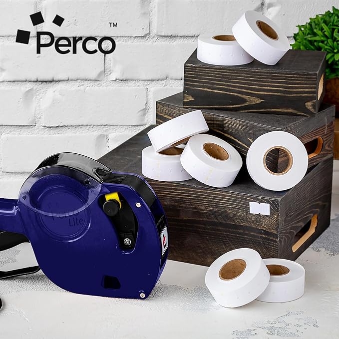 Perco 1 Line White Labels - 32 Rolls, 4 Sleeves, 32,000 Blank Price and Date Gun Labels for Perco 1 Line Price and Date Guns - Made in USA