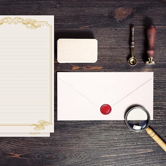 90 Pieces Stationery Set with Envelopes (60 Vintage-Style Paper Sheets + 30 Envelopes), Gold Border Letter Writing Paper and Envelopes for Love Letter, Party Invitations