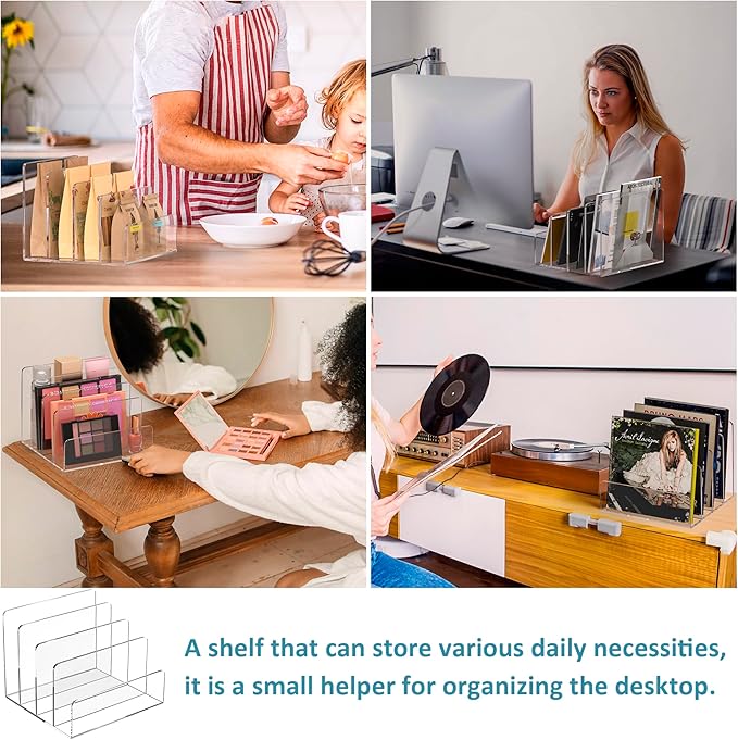 Acrylic File Holder 4 Compartment, Clear Desk File Organizer, Acrylic Organizer for Books, Phone, Ipad, Envelope, Notebook, Calculator