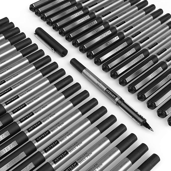 ARTEZA Rollerball Pens, Pack of 40 – Black Ink Fine Point Pens with 0.7 mm Tip for Journaling, Notetaking, Office Work, and Everyday Writing