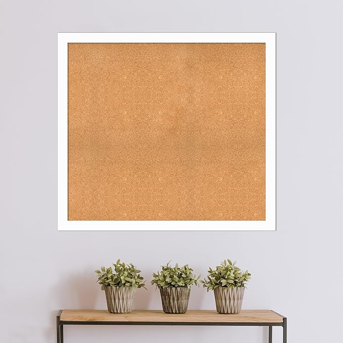 Amanti Art Natural Cork Board for Wall, 39x43 Vision Board with White Frame, Oversize Corkboard Office Decor for Home Organization, Casual Corkboard Pinboard to Display Items for Home Organization in