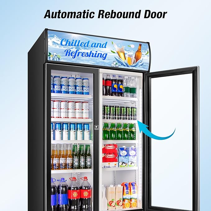Commercial Beverage Refrigerator, 40 Inch 35 Cu.Ft. Commercial Drink Fridge, Display Refrigerator with Double Glass Door, Commercial Display Fridge with 8 Adjustable Shelves, for Shop,Restaurant,Bar