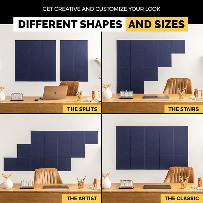 Large Cork Board Alternative | 15 Pack | Sizing Up to 59โx36โ, Felt Wall Tiles, Office Wall Decor, Large Cork Boards for Walls, Corkboard, Cork Board for Office, Pin Board, Blue