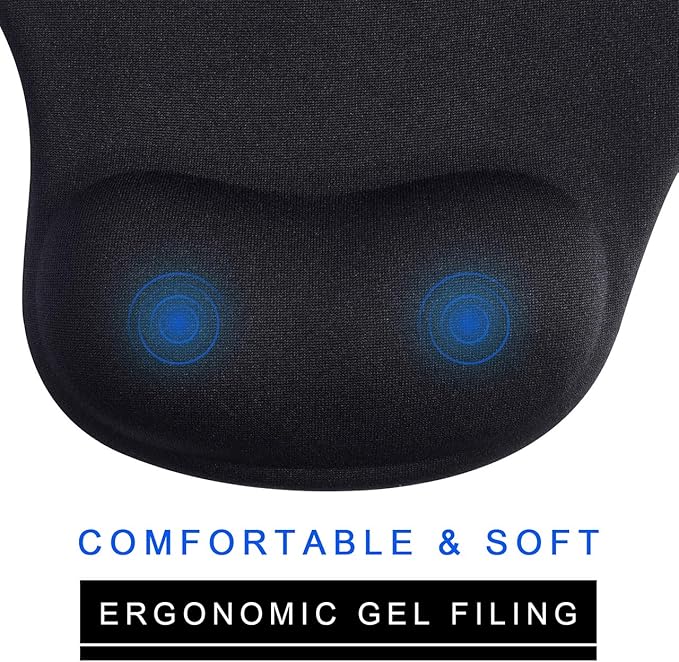 JIKIOU Mouse Pad, 2 Pack Ergonomic Mouse Pads with Comfortable Gel Wrist Rest Support and Lycra Cloth, Non-Slip PU Base for Easy Typing Pain Relief Durable and Easy to Clean Small Black