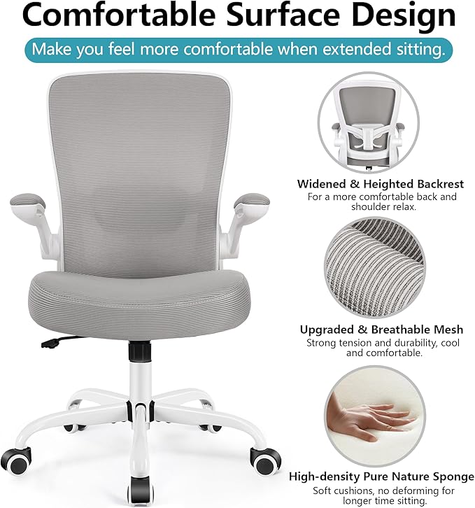 FelixKing Ergonomic Office Chair, Adjustable Height, Breathable Mesh Fabric, Lumbar Support, Gray