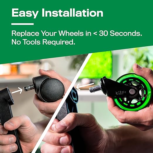The Original Roller Blade Office Chair Wheels (As Seen On PBS) - Incredibly Smooth & Quiet Rolling Casters - Safe for Hardwood Floors & Carpet - Easy Installation with Universal Fit - Set of 5 - Green