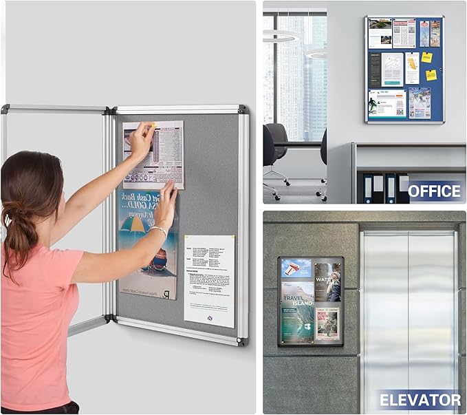SWANCROWN Enclosed Bulletin Boards Protective Information Case Locking Display Cabinet for Office School,Resin Glass Door,38x28 inches(9xA4)