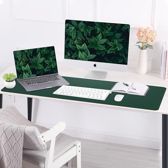 Leather Desk pad Protector, Large Desk mat with Natural Cork & PU Leather,Mouse pad,Non-Slip Office Desk Mat,Waterproof Desk Writing Pad for Office and Home (47in*23in, Dark Green)
