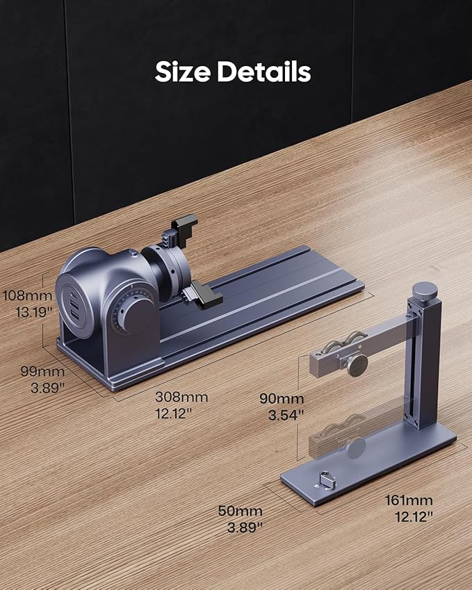 LaserPecker Rotary Extension for LP5/LP4 Engravers, 3-200mm Cylindrical Engraving, 180° Angle Adjustment & Scale Dial - Professional Rotary Module for Rings/Bottles/Cones