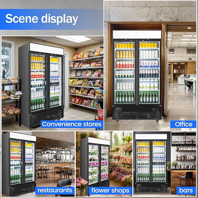 Commercial Merchandiser Display Refrigerator with 2 Glass Doors 30 Cu.ft Beverage Back Bar Cooler Black Drink Fridge for Convenience Stores, Supermarkets,Bars,Offices