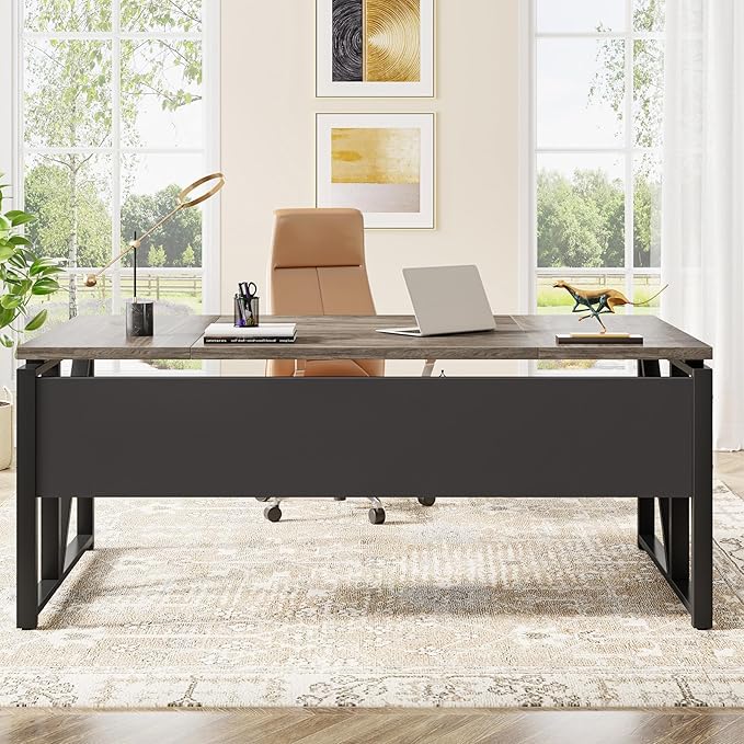 Tribesigns Office Desk with Drawers Sets, 63 inches L Shaped Executive Desk with Mobile File Cabinet for Home Office Furniture Sets (Dark Oak, 63-inch)