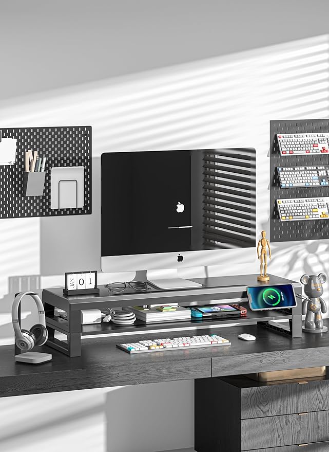 2-Tier Metal Computer monitor stand Laptop Desk Shelf & Monitor Riser ,27.55 inches long desk riser ,22W charging power, 2 USB 3.0 ports, and 1 USB 2.0 port Monitors/PC/Laptop/Computer Space Saver Organizer(USB Hub Fast Charging Version, Two-layer 700mm)