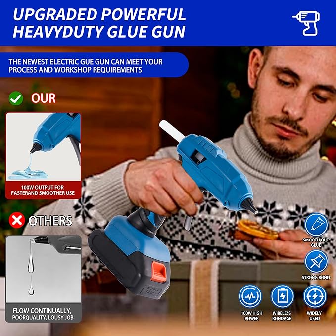 60W cordless hot glue gun, powered by a 20V battery, comes with 30 full-size glue sticks, anti drip, fast heating, perfect for DIY crafts, maintenance, and home projects (including batteries)