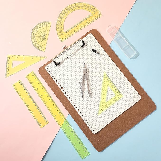 Zonon 1 Set Plastic Geometry Math Set Includes Drawing Compass, 6 Inch 4 Inch Protractor, 45/60 Degree Triangle Rulers 12 Inch 6 Inch Math Ruler Transparent for Office Supplies(Yellow)