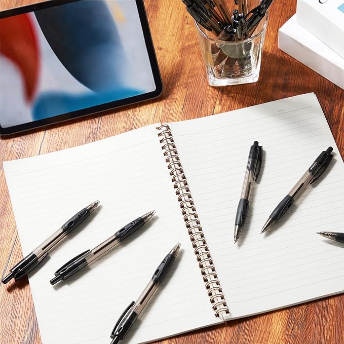 Nuanchu 200 Pcs Retractable Ballpoint Pen Medium Point 1.0mm Black Gel Pens Long Lasting Writing Pens for Office University College School Everyday Use