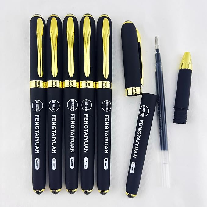 Fengtaiyuan P18Prox6, Gel Pens, Black Ink, Extra FIne 0.5mm, Writting Pens, Smooth, 6 Pack (P18Prox6)