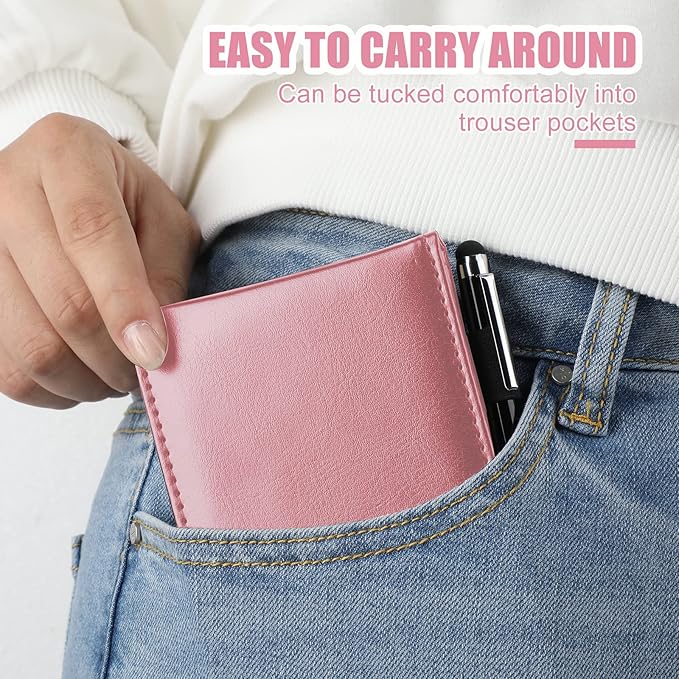 Outus 10 Pcs Pocket Notebook with Pen Set Included Mini Pocket Notepad Holder with 50 Lined Sheets, Metal Pen, 8 Pcs 3 x 5 Inch Memo Book Refills, 30 Lined Paper Per Note Pad (Pink)